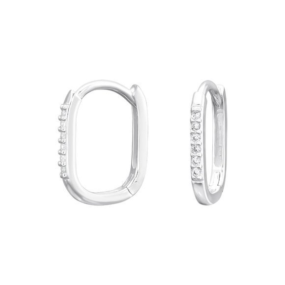Sterling Silver CZ Oval Huggie Earrings - Picture 1 of 9